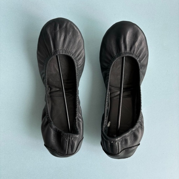 Packable Dark Grey Leather Ballet Flats - Picture 2 of 6